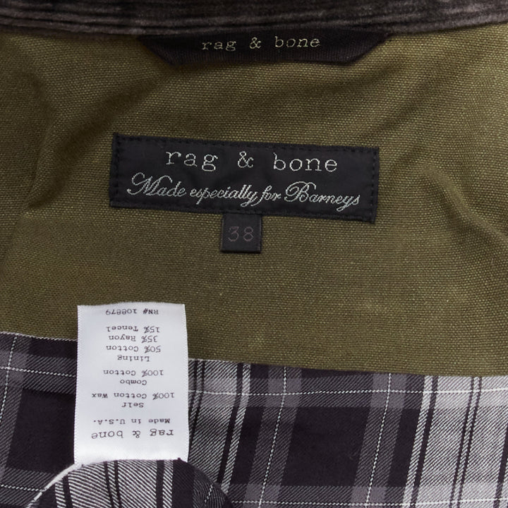 RAG & BONE Barneys green waxed cotton corduroy collar 4 pockets jacket US38 M