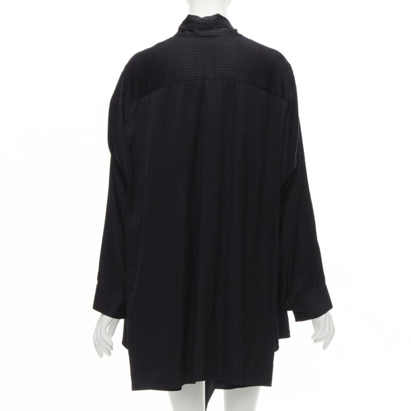 BALENCIAGA 2020 Demna black striped pussy bow cascade hem oversized shirt FR36 S