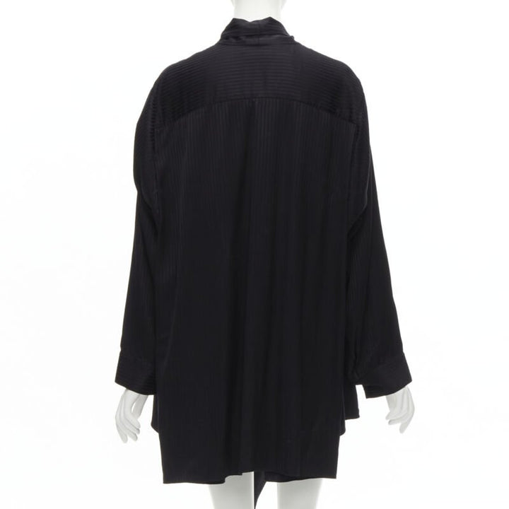 BALENCIAGA 2020 Demna black striped pussy bow cascade hem oversized shirt FR36 S