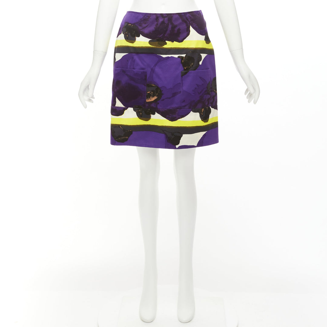 MARNI purple yellow orchid floral print cotton high waist mini skirt IT38 XS