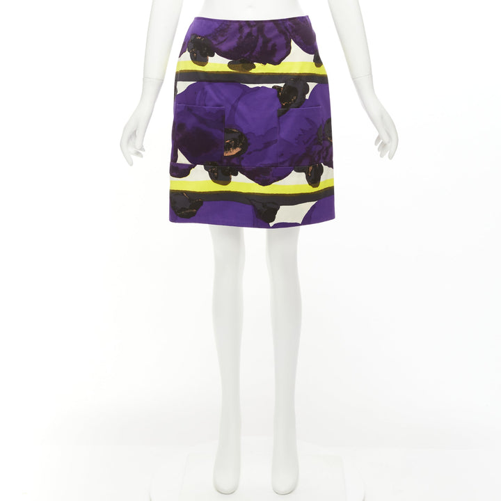 MARNI purple yellow orchid floral print cotton high waist mini skirt IT38 XS