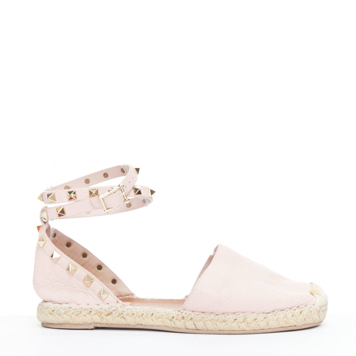 VALENTINO Rockstud pink leather gold studs espadrille sandals EU37