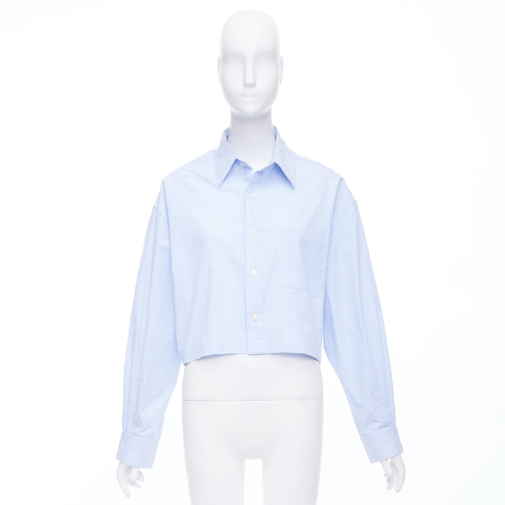 R13 SW light blue white stripe oversized cropped button up shirt S