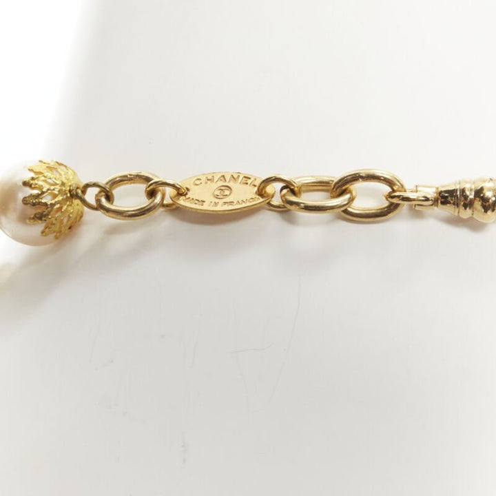 CHANEL Vintage Haute Couture Goosens Lion head black faux pearl sautoir neckace