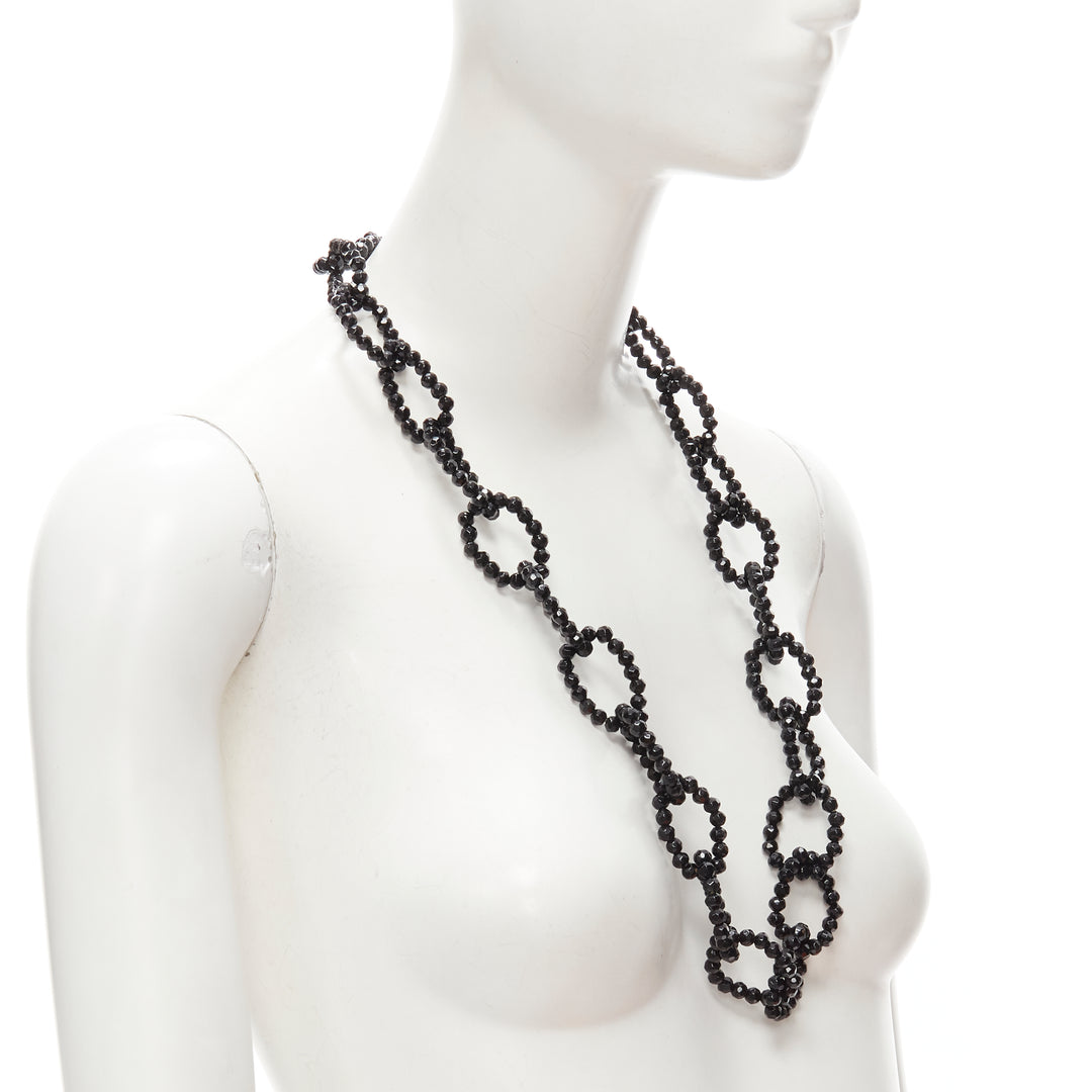 LEE ANGEL black beads loop chain long oversized statement necklace