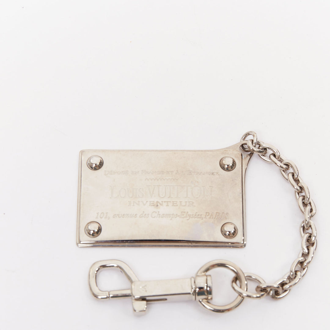 LOUIS VUITTON Inventeur silver tone plate chain keychain bag charm