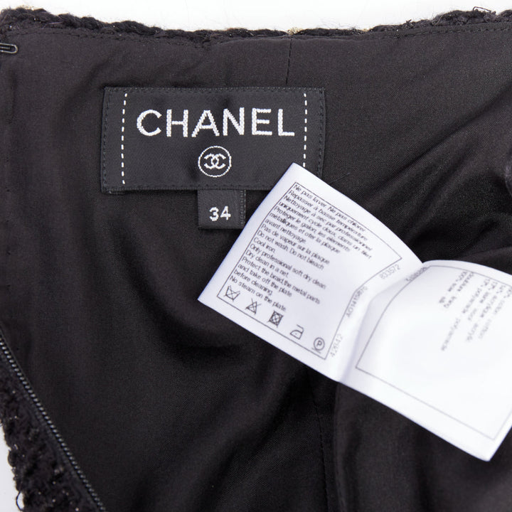 CHANEL 18K black cotton tweed brown gold braided trim tweed skirt FR34 XS