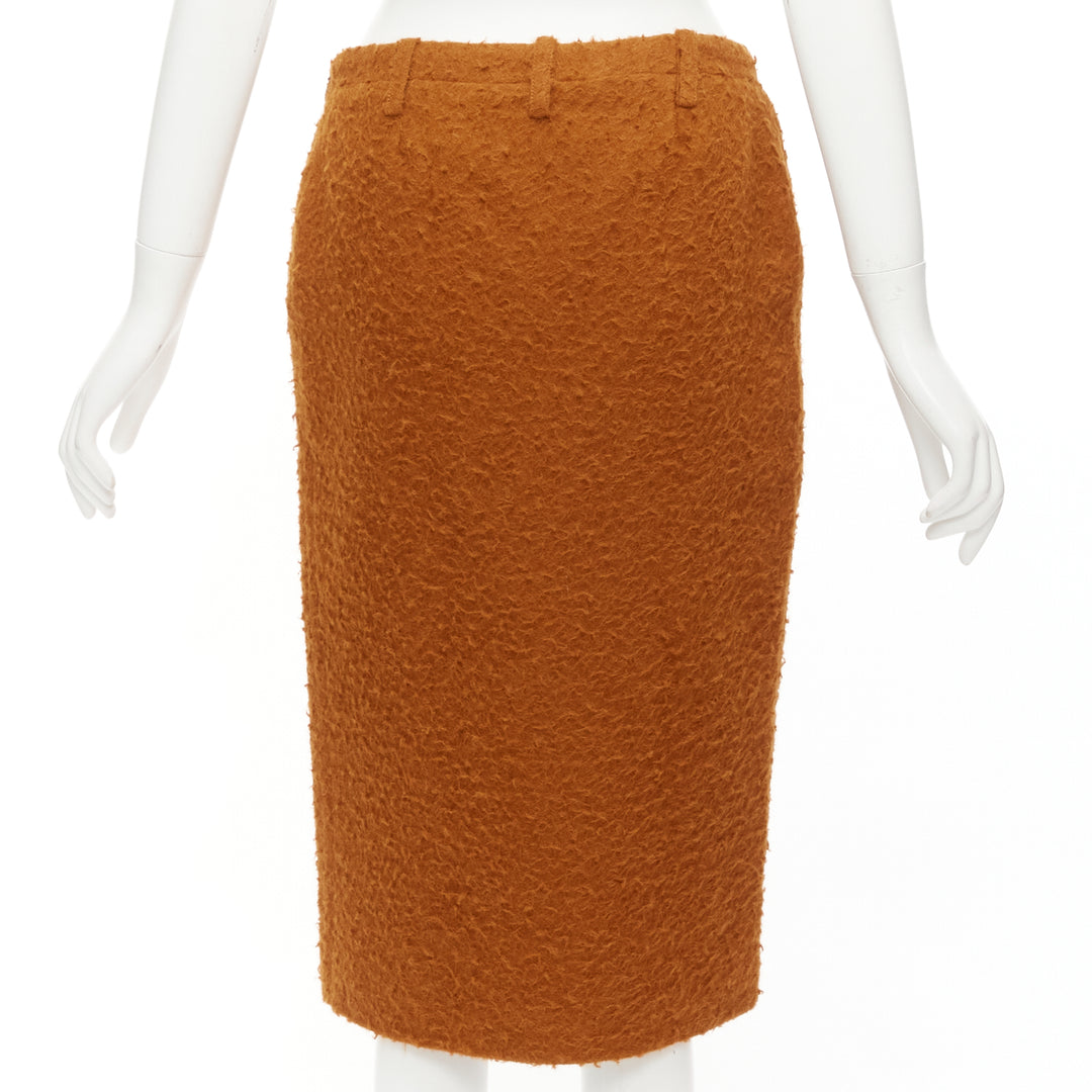 MARNI brown textured alpaca silk pocketed front slit pencil skirt IT38 XS