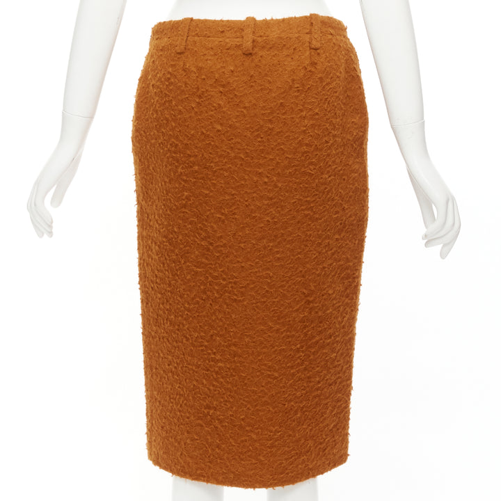 MARNI brown textured alpaca silk pocketed front slit pencil skirt IT38 XS
