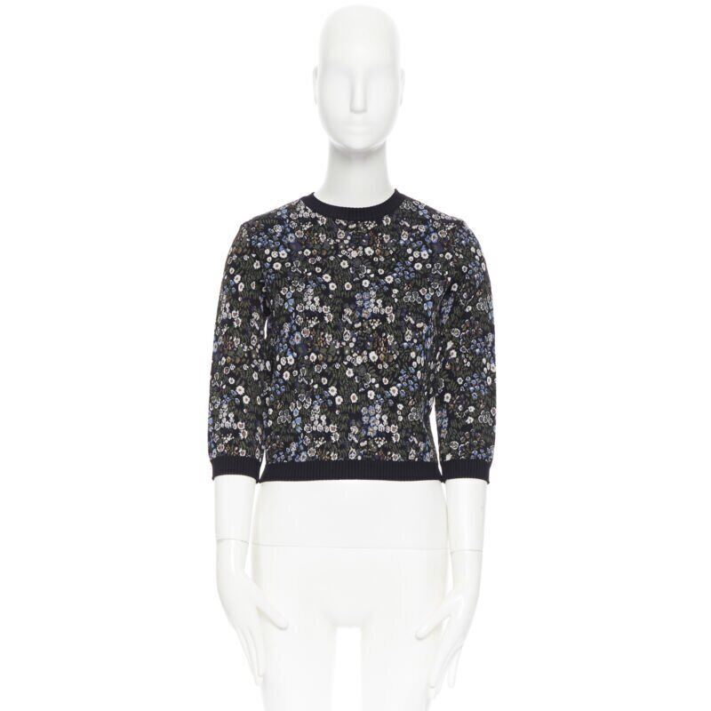 VALENTINO navy  floral jacquard viscose polyester blend knit sweater top S