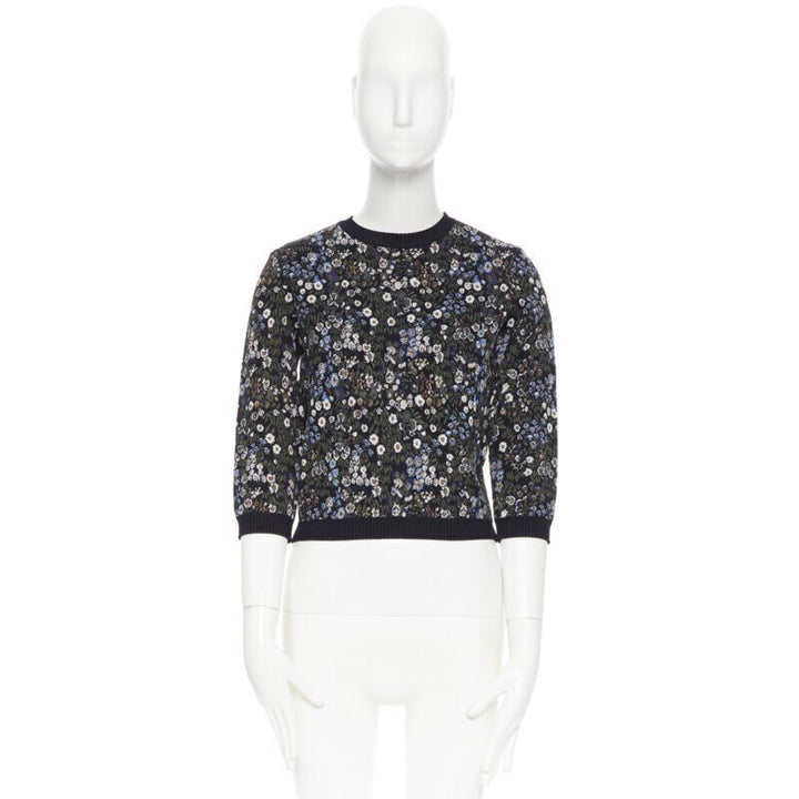 VALENTINO navy  floral jacquard viscose polyester blend knit sweater top S