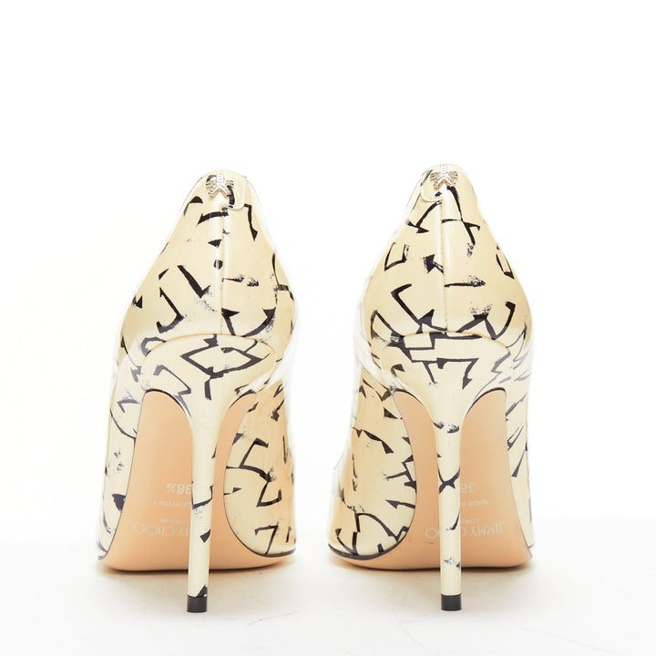 JIMMY CHOO ERIC HAZE Poggy black graphics pearl leather pumps EU38.5