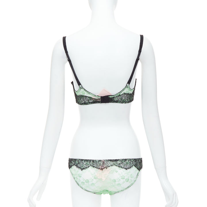 AGENT PROVOCATEUR mint green lace black bow bra panty set FR90C