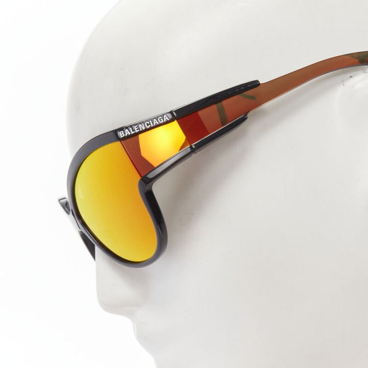 BALENCIAGA DEMNA BB0038S black mirrored orange wrap shield sunglasses