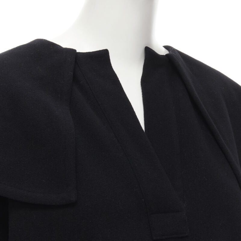 COMME DES GARCONS Vintage 1980s black wool wide ruffle collar circle poncho cape