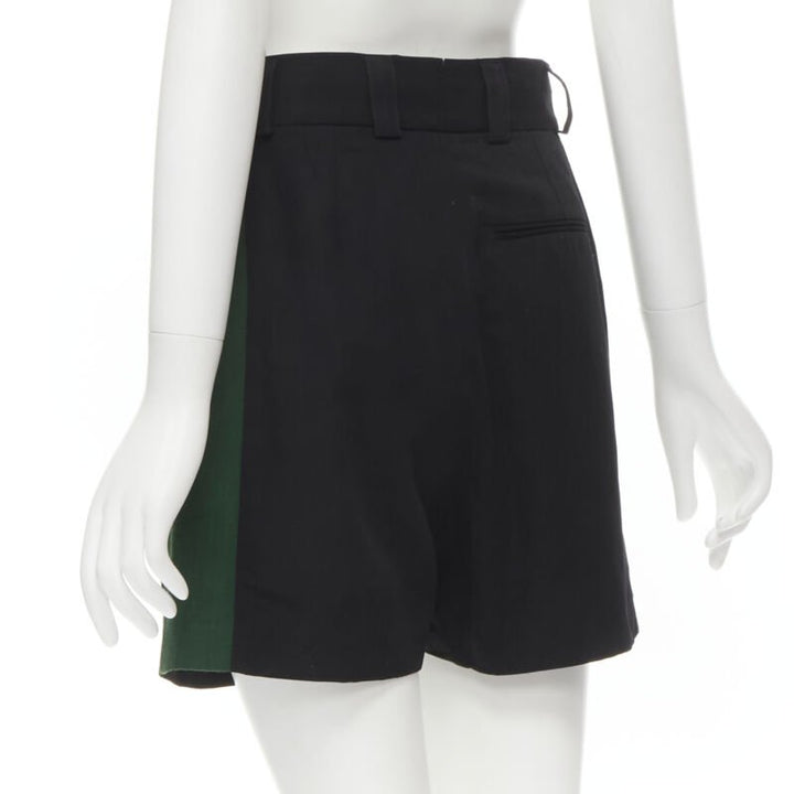 HAIDER ACKERMANN black green grosgrain trimmed side pleated front shorts FR34 XS