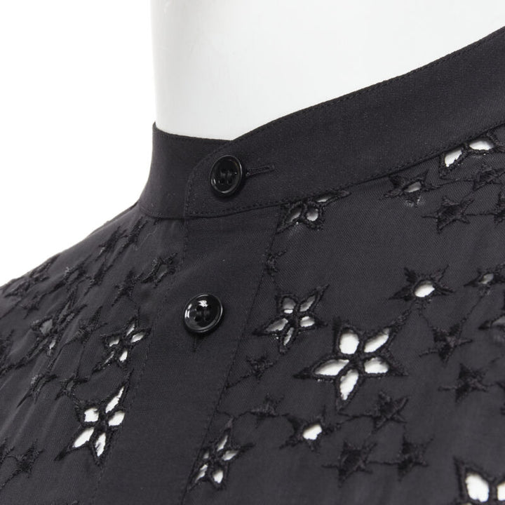 SAINT LAURENT 2018 black star embroidery anglais collarless shirt EU38 S