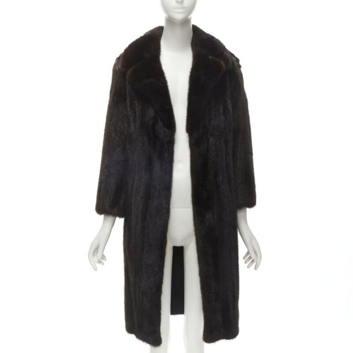 YORK FUR brown fur oversized collar long sleeve long coat