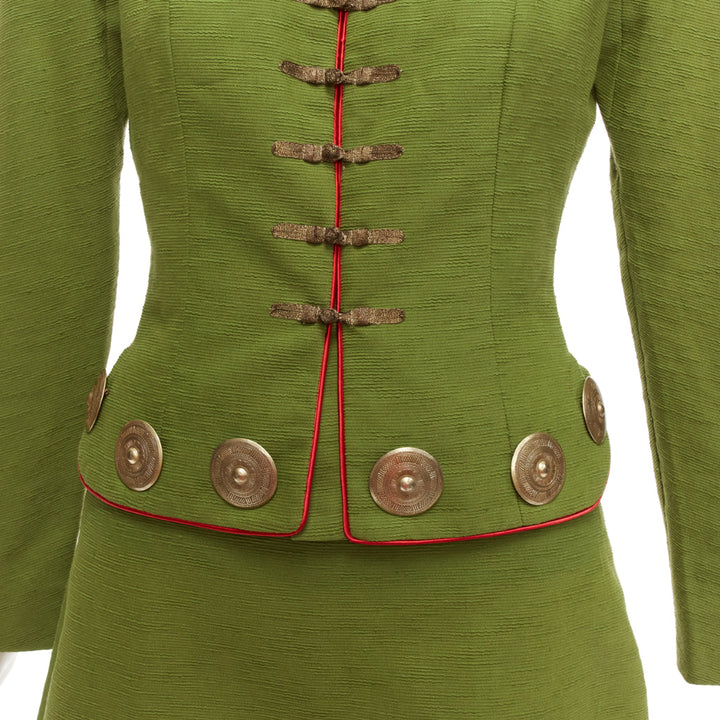rare CHRISTIAN DIOR John Galliano 1999 Mao Communist green skirt suit FR36/38