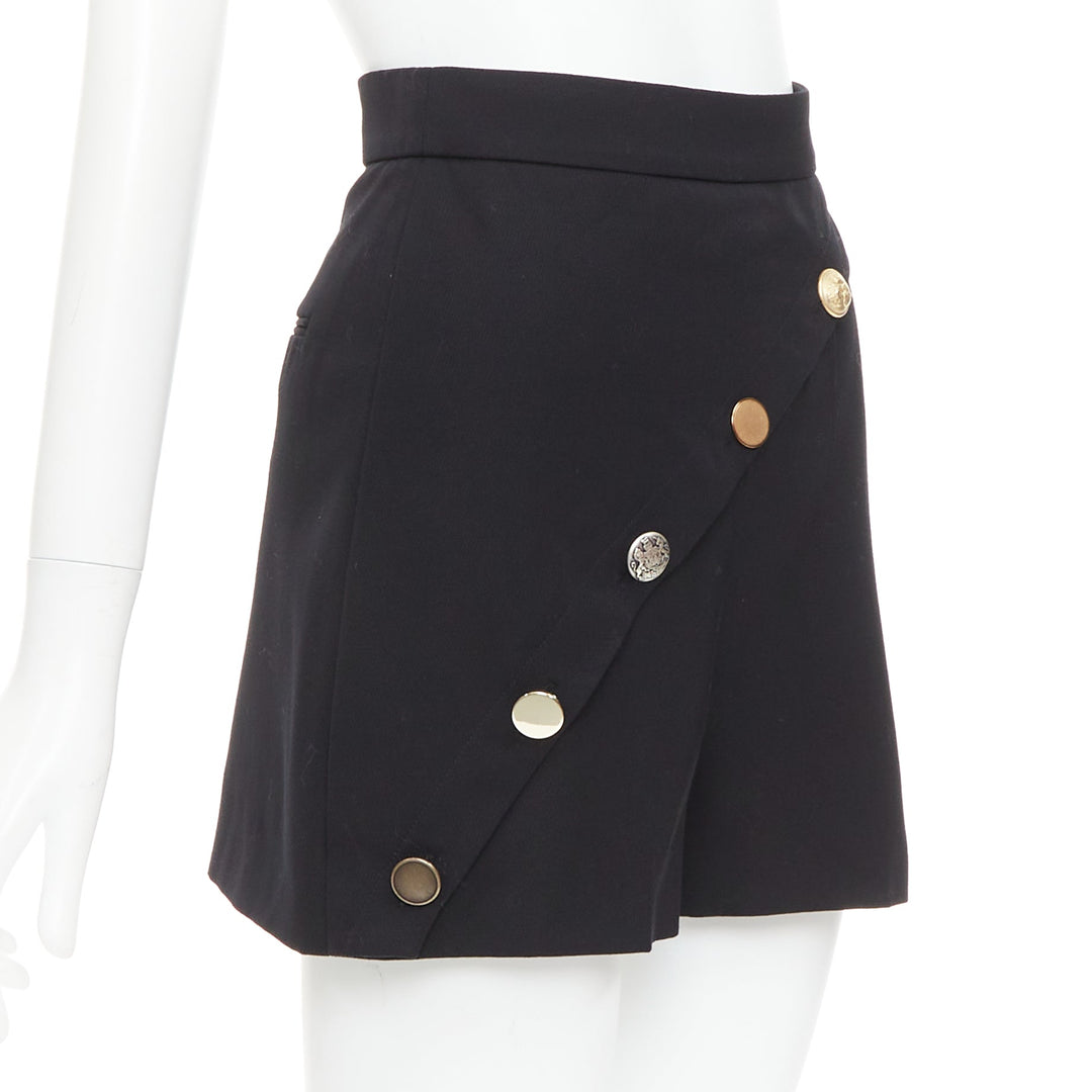 ALEXANDER MCQUEEN 2021 black gold multi buttons asymmetric panel shorts IT36 XXS