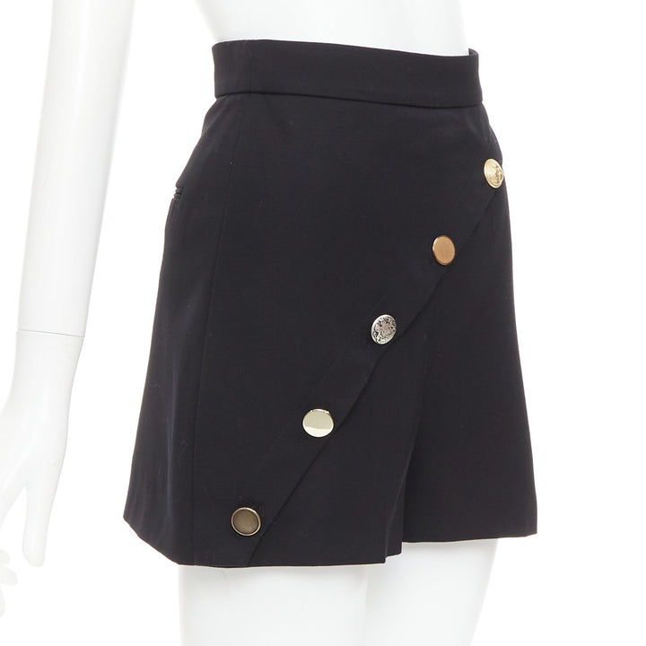 ALEXANDER MCQUEEN 2021 black gold multi buttons asymmetric panel shorts IT36 XXS