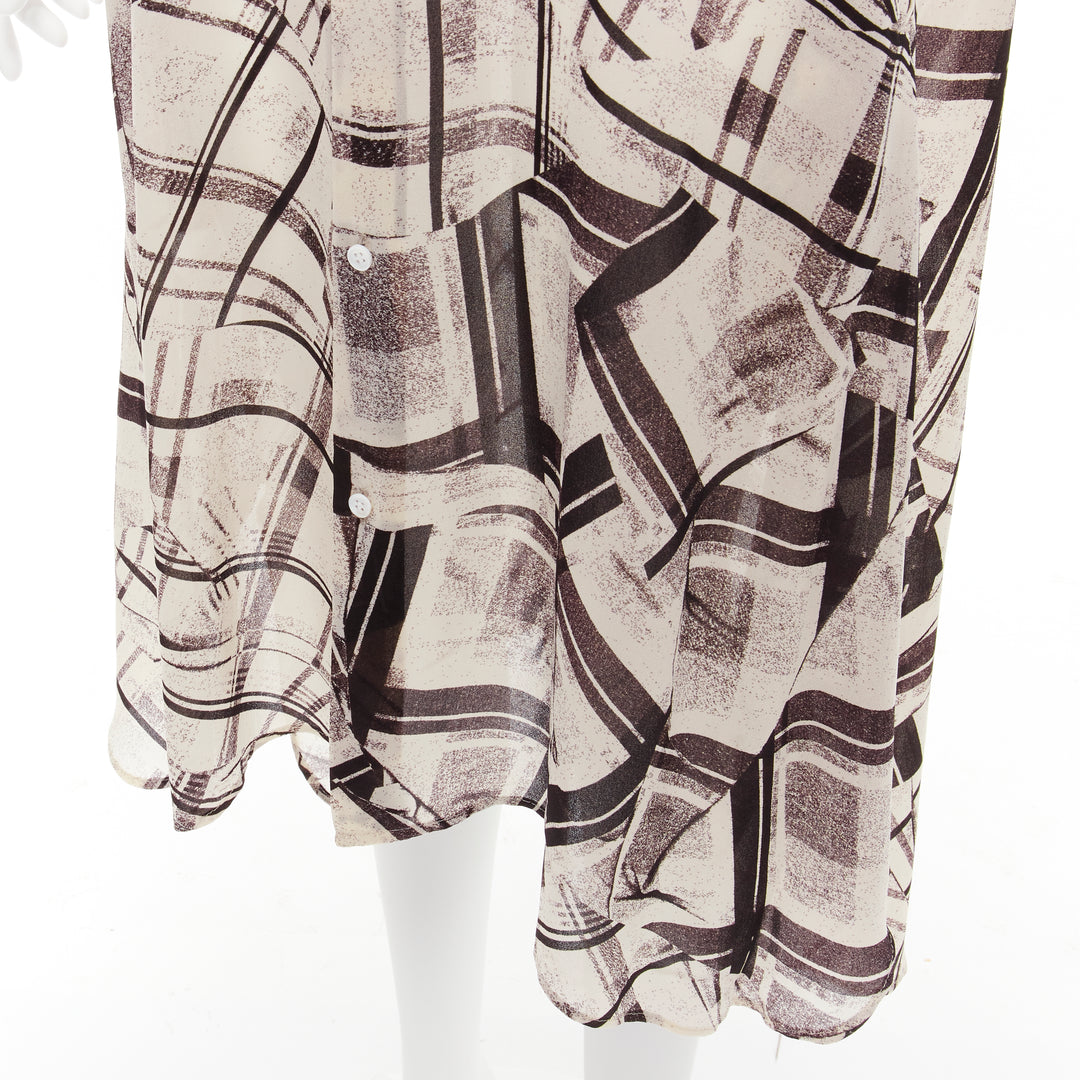 YOHJI YAMAMOTO Y'S abstract checked patchwork printed draped shirt dress JP1 S