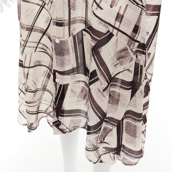 YOHJI YAMAMOTO Y'S abstract checked patchwork printed draped shirt dress JP1 S