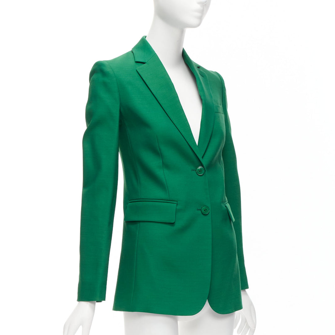 VALENTINO Kelly green wool silk fitted kong sleeve V neck blazer jacket IT36 XXS