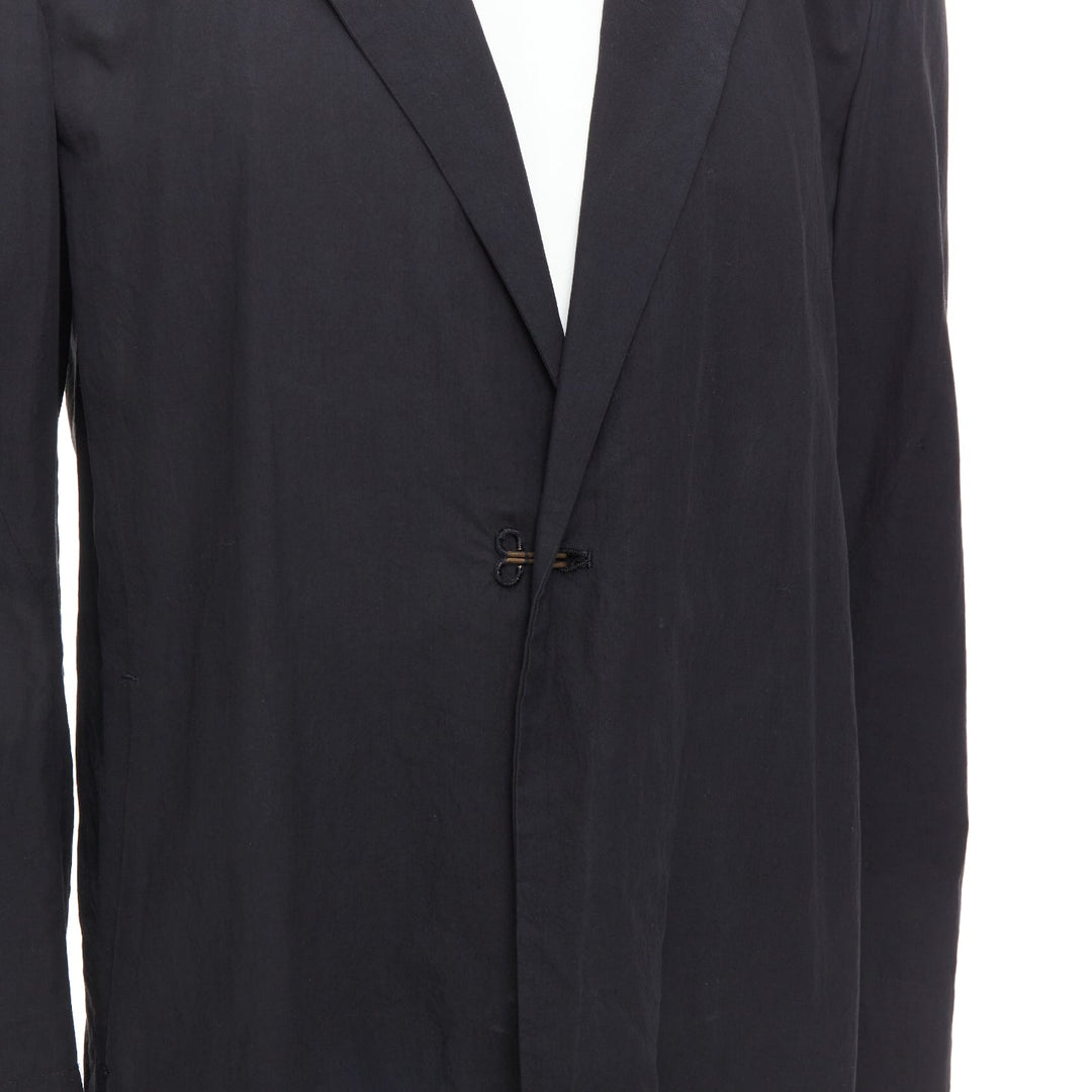 ATTACHMENT Kazuyuki Kumagai black cotton angular hem relaxed blazer JP3 L