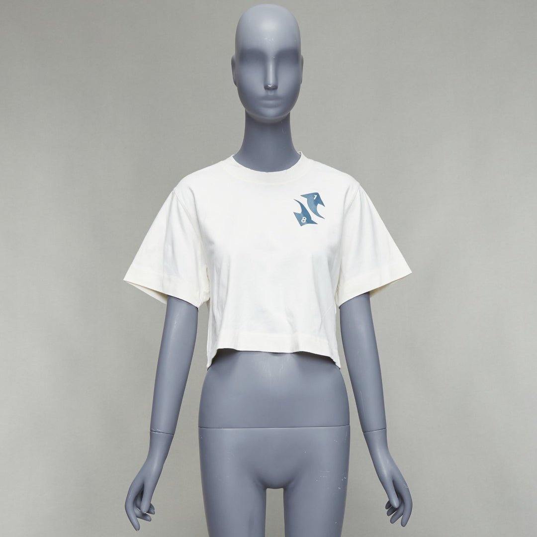 OFF WHITE cream cotton blue embroidered logo crop tshirt XS