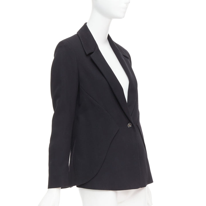 YVES SAINT LAURENT 2010 black wool blend deconstructed blazer FR36 S