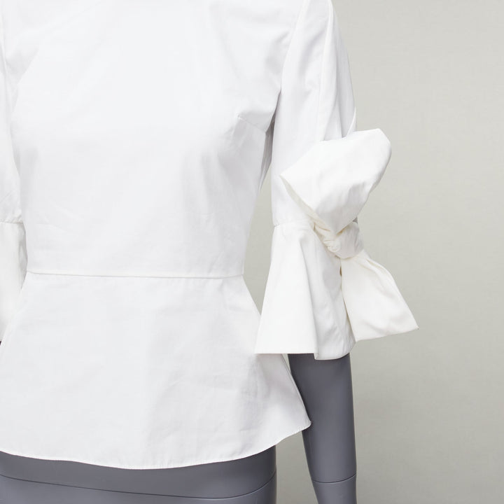 ROKSANDA Kemi white cotton poplin bow cuff flared sleeve peplum top UK6 XS
