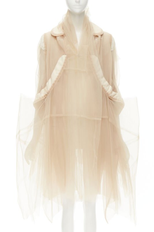 rare COMME DES GARCONS 2009 Runway nude inside out sheer tulle long jacket XS