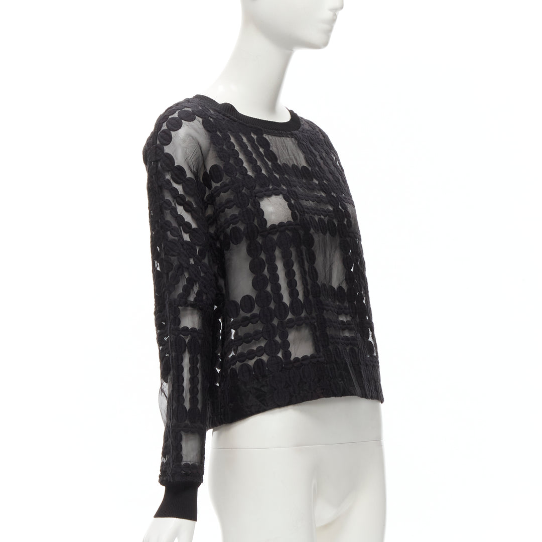 BY MALENE BIRGER black graphic circle embroidery sheer cropped sweater FR36 S