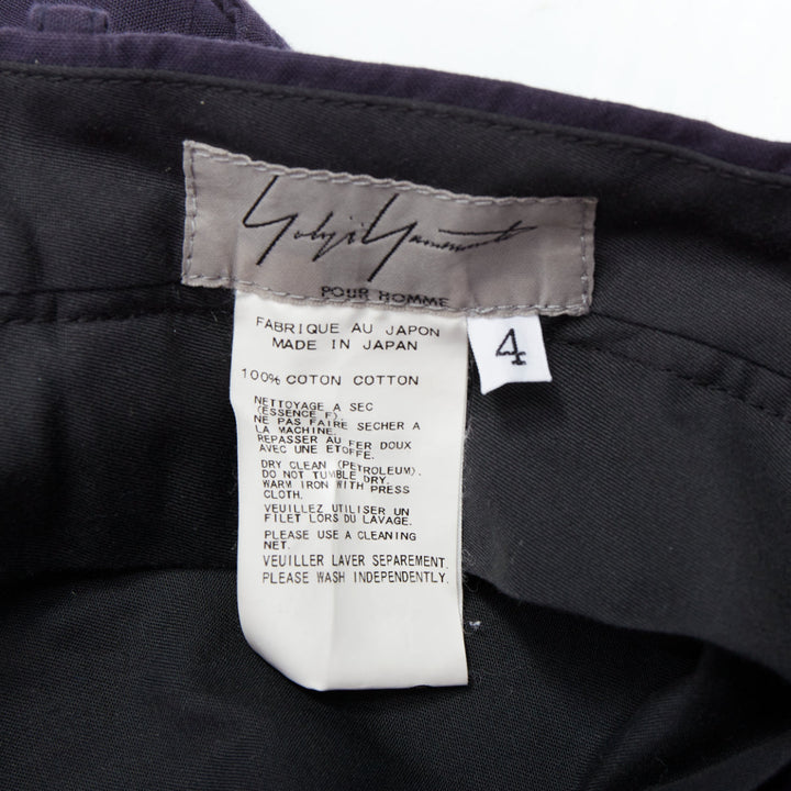YOHJI YAMAMOTO navy 100% cotton pleated front tapered pants JP4 XL