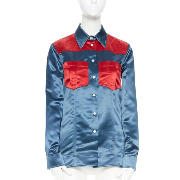 runway CALVIN KLEIN RAF SIMONS SS18 blue red acetate diner uniform shirt IT36 XS