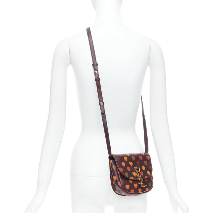 SAINT LAURENT Kaia brown heart embossed print YSL crossbody bag