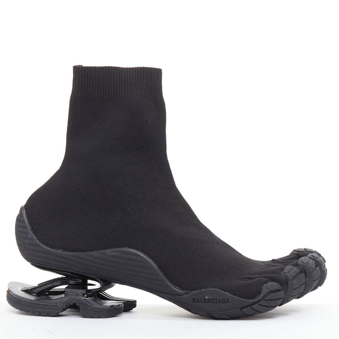 BALENCIAGA Vibram Toe black fabric five toes high knit sneaker boots EU37