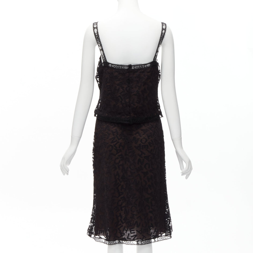 rare CHANEL 98A Karl Lagerfeld Runway Vintage black CC lace cami skirt FR40 L