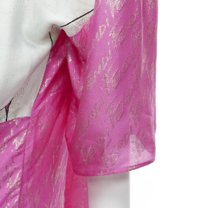 FENDI 2022 Runway Antonio Lopez metallic pink logo jacquard dress IT36 XS