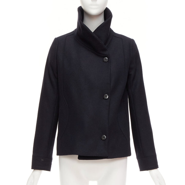 BA&SH black wool blend shawl neck side wrap front short coat Sz1 S