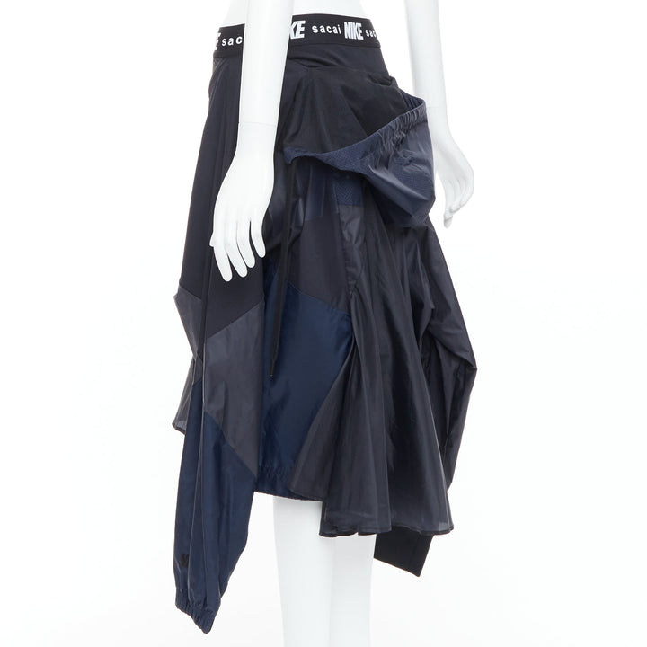 SACAI NIKE black navy nylon deconstructed windbreaker patchwork skirt S
