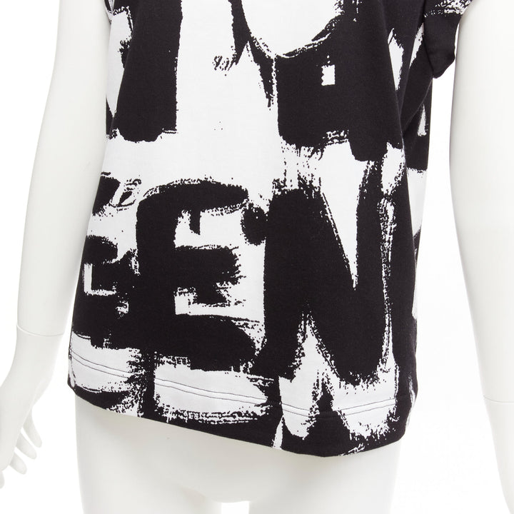 ALEXANDER MCQUEEN 2021 black white cotton graffiti brush boxy top IT36 XXS