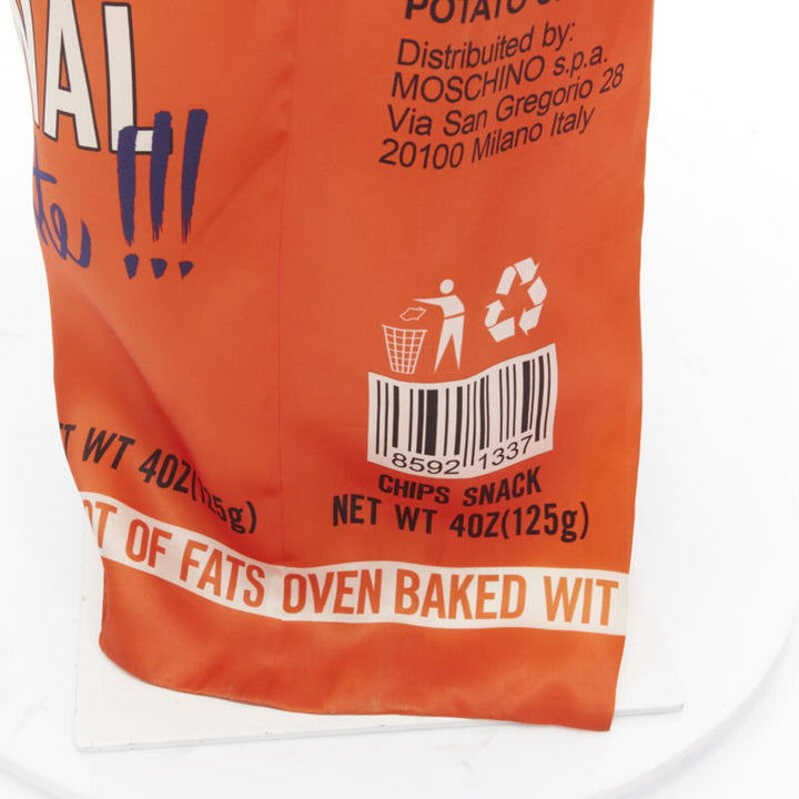 rare Runway MOSCHINO Couture! 2014 Junk Food Potato Chip one shoulder gown IT40