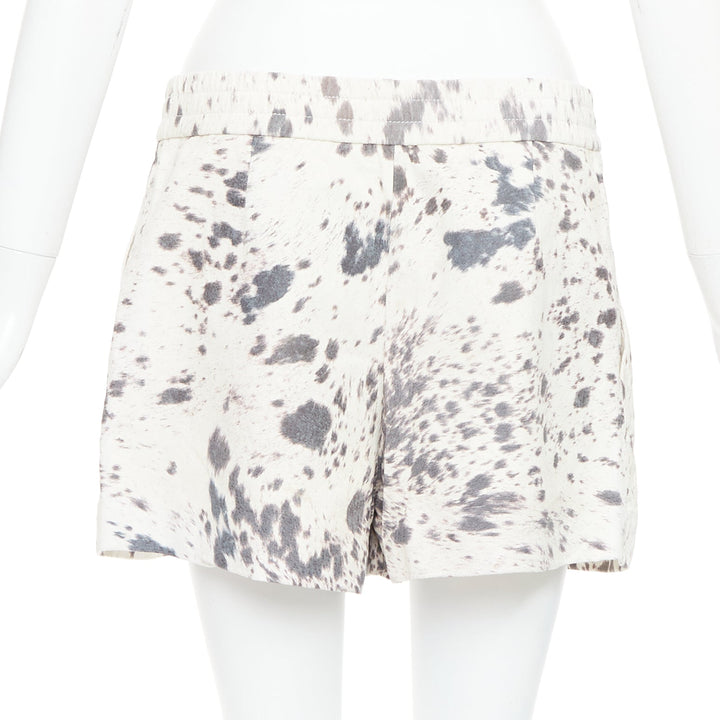 3.1 PHILLIP LIM cream pig leather cow print silk lined shorts US2 S