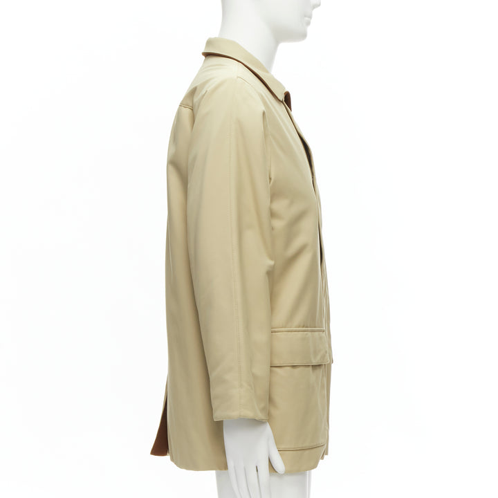 LORO PIANA Storm System beige nylon minimal pocketed longline coat S