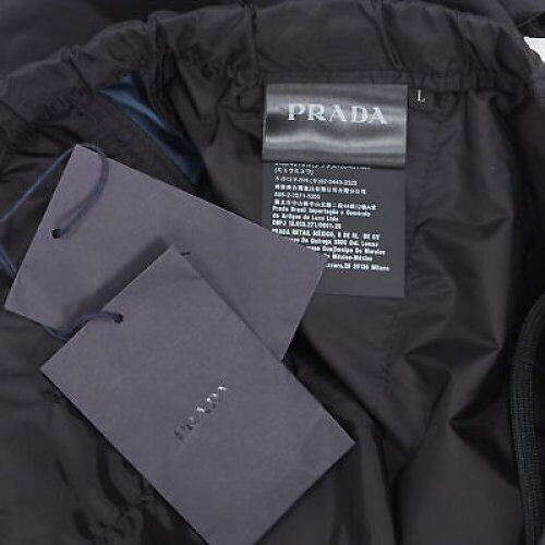 PRADA 2018 black blue nylon side stripe toggle gabardine track pants L