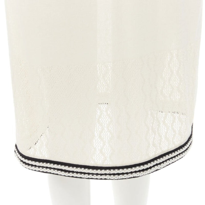 CHANEL cream beige 4-pocket black CC crochet knit midi dress FR38 S