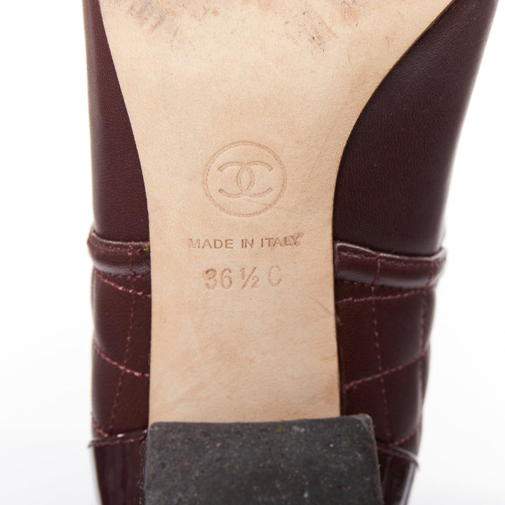 CHANEL 2017 Karl Lagerfeld burgundy lambskin gold chain quilted boots EU36.5