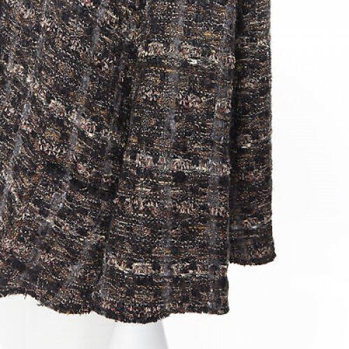 DOLCE GABBANA brown black wool tweed shearling fur trimmed cape poncho jacket XS